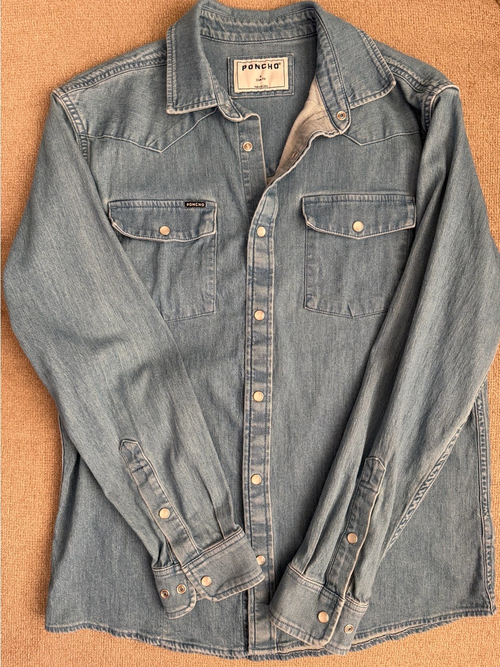 Men's Light Blue Poncho Denim Western Shirt Jacket